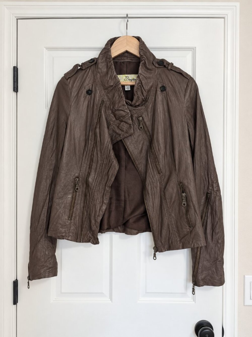 Baguda Genuine Leather Brown Moto Jacket Size M